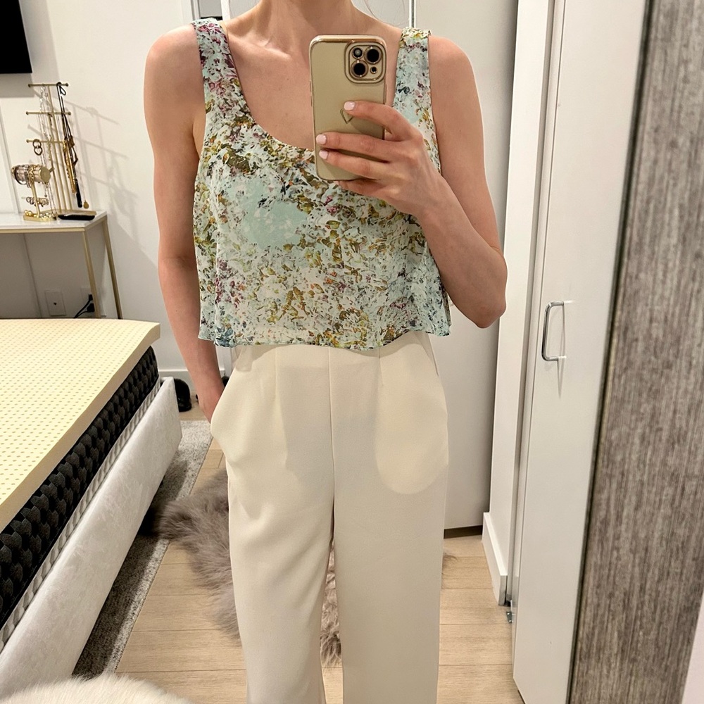 BCBG Floral and Cream Jumpsuit Size 2